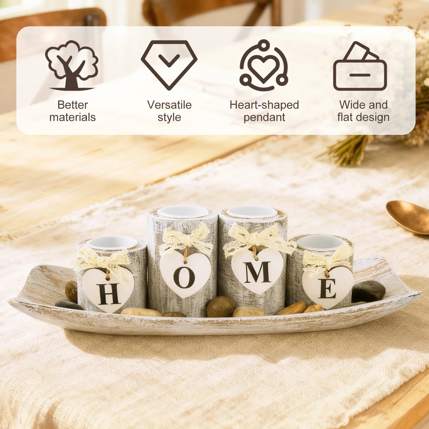 Kerzenhalter Set Holz Teelicht Tablett Esstisch Wohnzimmer Bad De