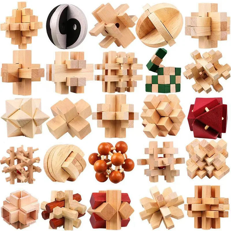 Klassisches 3-teiliges Holzpuzzle für Gehirnjogging