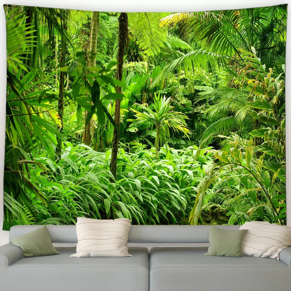 Ländliche Landschafts Tapisserie mit Wald und Wasserfall Motiv