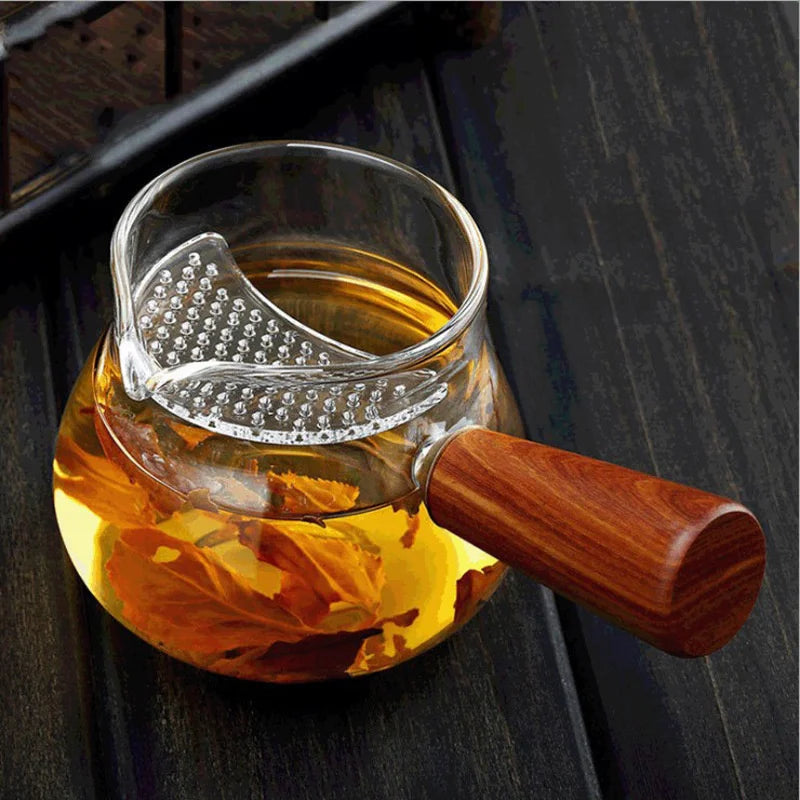 Tee Spender aus Borosilikatglas mit Holzgriff und Filter 250 ml