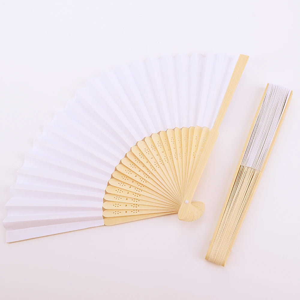 Kreativer weißer Bambus-Papier-Faltfächer – DIY, Hochzeit - Geschenkideen, 1-50 Stück