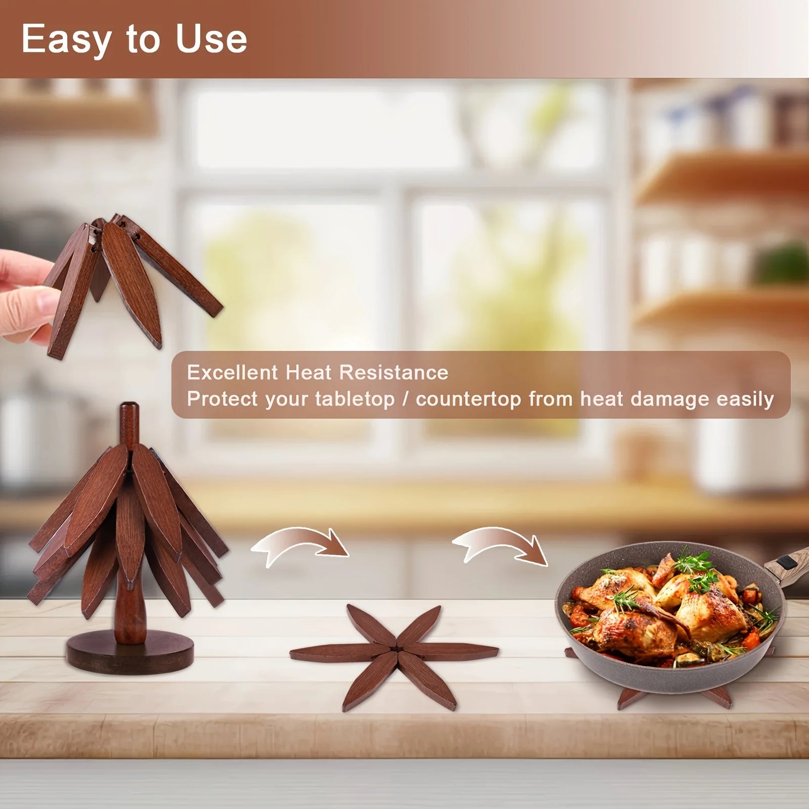 Isolierende Holzuntersetzer 3 bis 5-teilig mit Baumdesign und klappbaren Sets