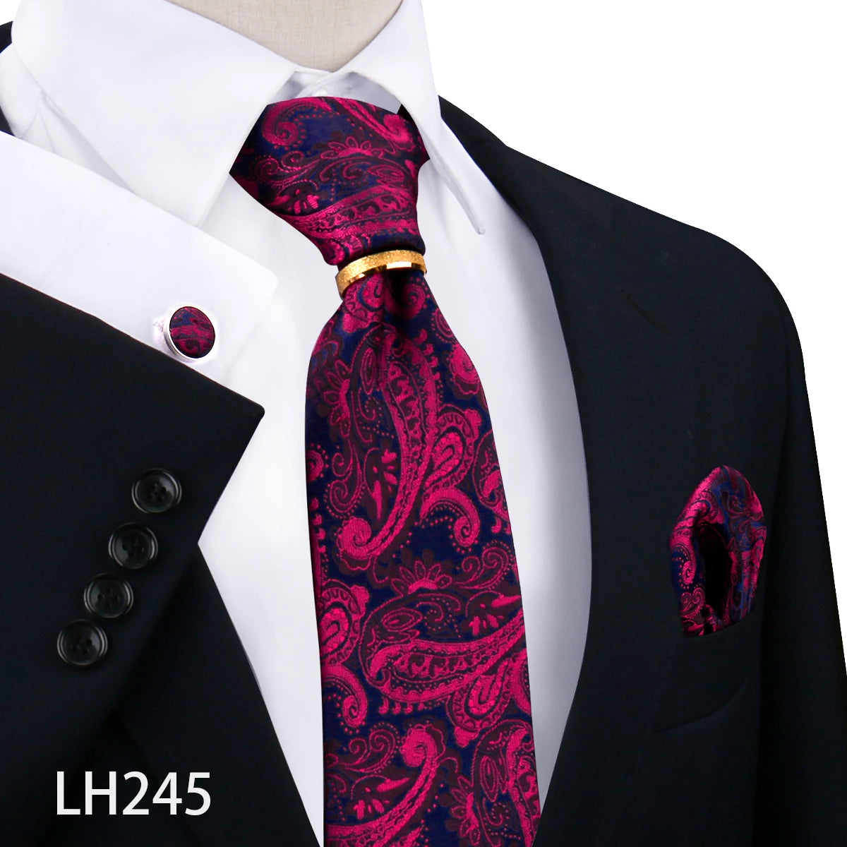 Herren Krawattenset Gold Ring, Manschettenknöpfe, Einstecktuch Festlich