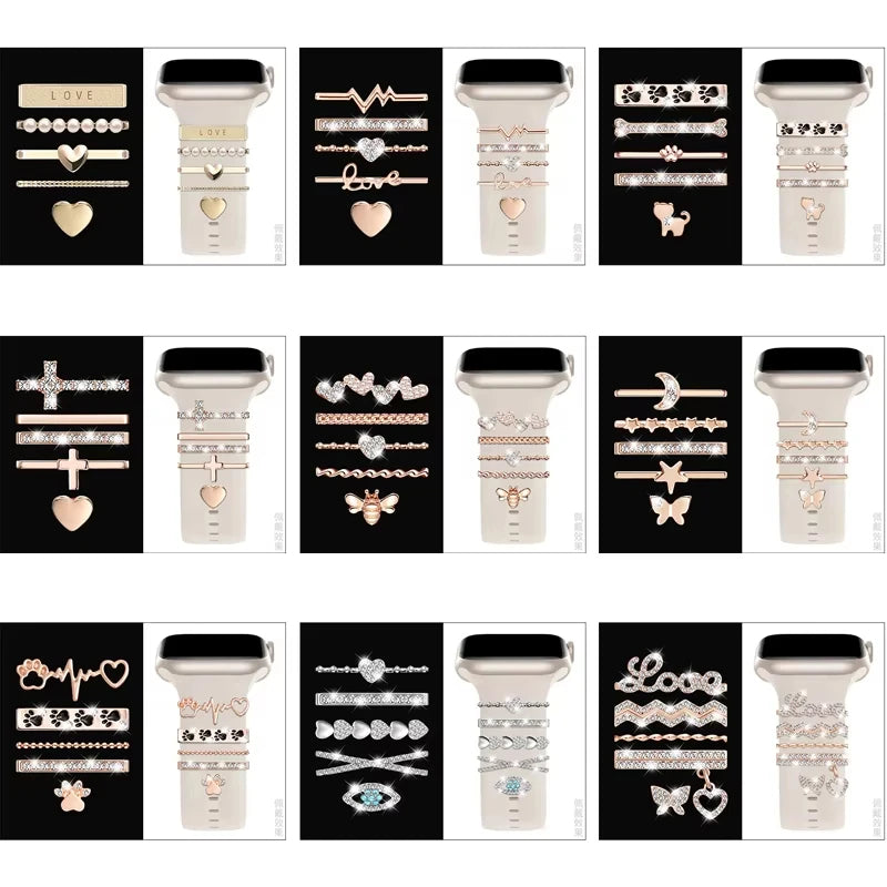 Dekoration für Apple Watch Band Ultra2 10 9 8 Diamant Schmuck Armband Zubehör für Samsung/Huawei Uhr 20/22mm Armband Charms-Yabubest - Home & More
