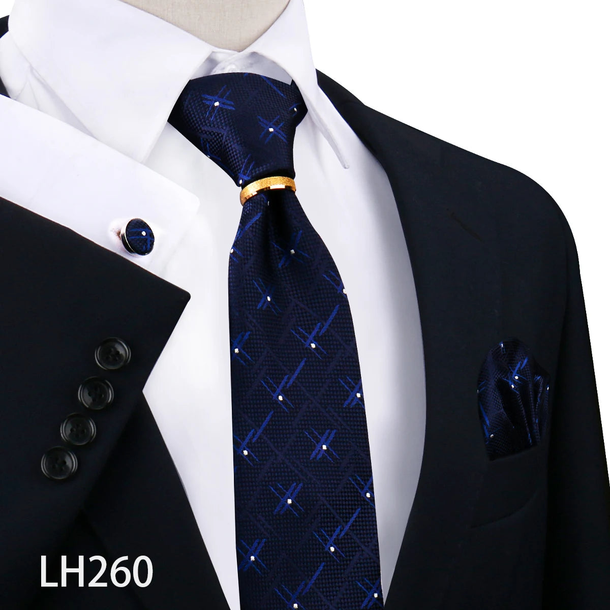 Herren Krawattenset Gold Ring, Manschettenknöpfe, Einstecktuch Festlich