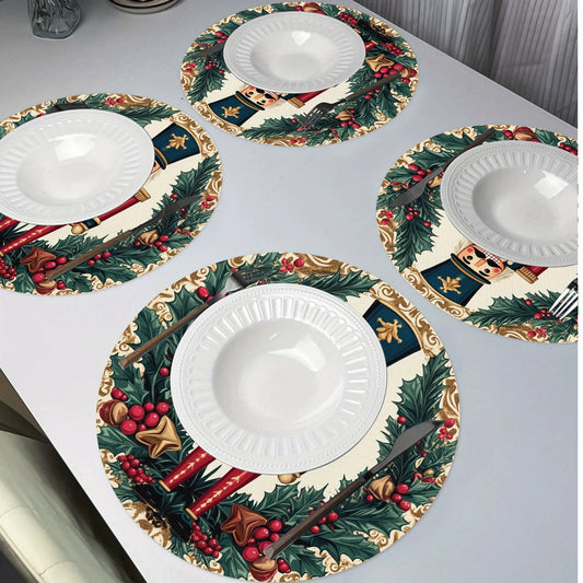 Runde Vintage Weihnachts Tischsets mit Nussknacker Beeren Design