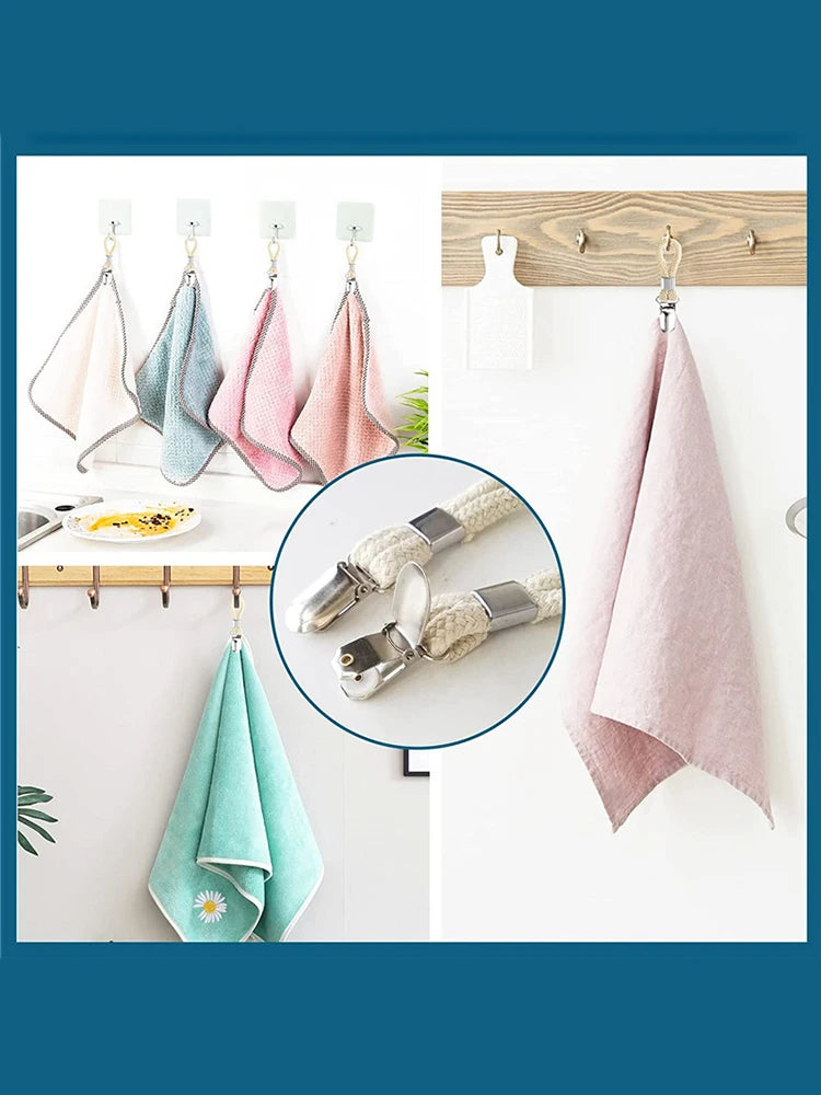 Praktische 4er-Set Handtuchhalter mit Metallhaken und Baumwollschleife