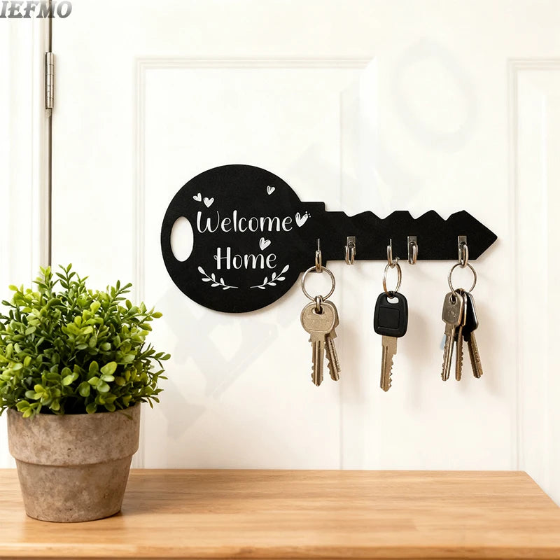 Rustikaler Vintage Schlüsselhalter aus Holz mit 5 Haken zur Wandmontage