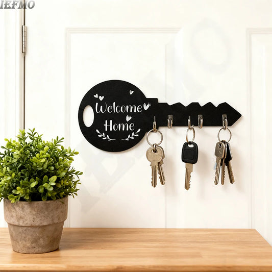 Rustikaler Vintage Schlüsselhalter aus Holz mit 5 Haken zur Wandmontage