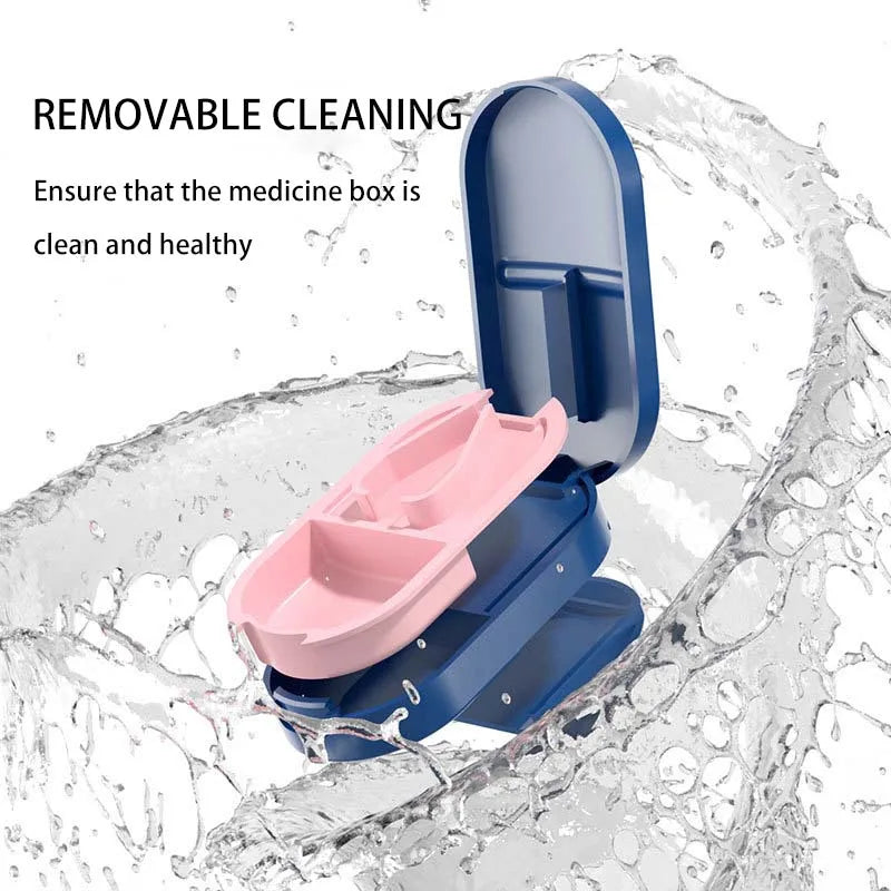 Tragbarer Pillenschneider - Medikamenten Organizer 2-in-1 mit sicherer Aufbewahrung