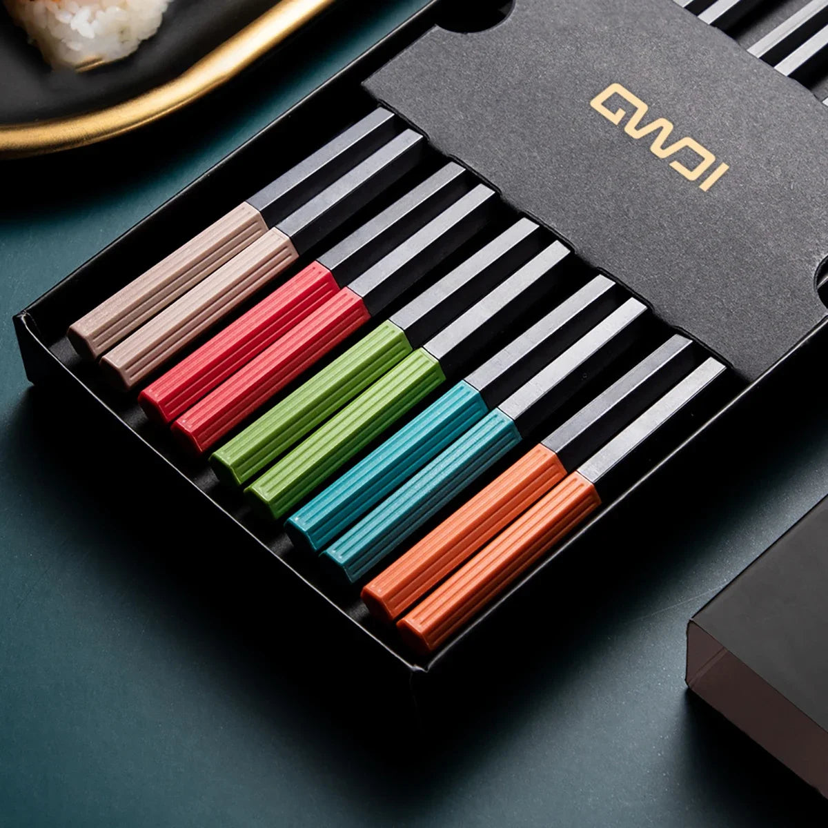 5 Paar Nicht-Slip Metall Stäbchen Japanisch Koreanisch Stil für Sushi Essen