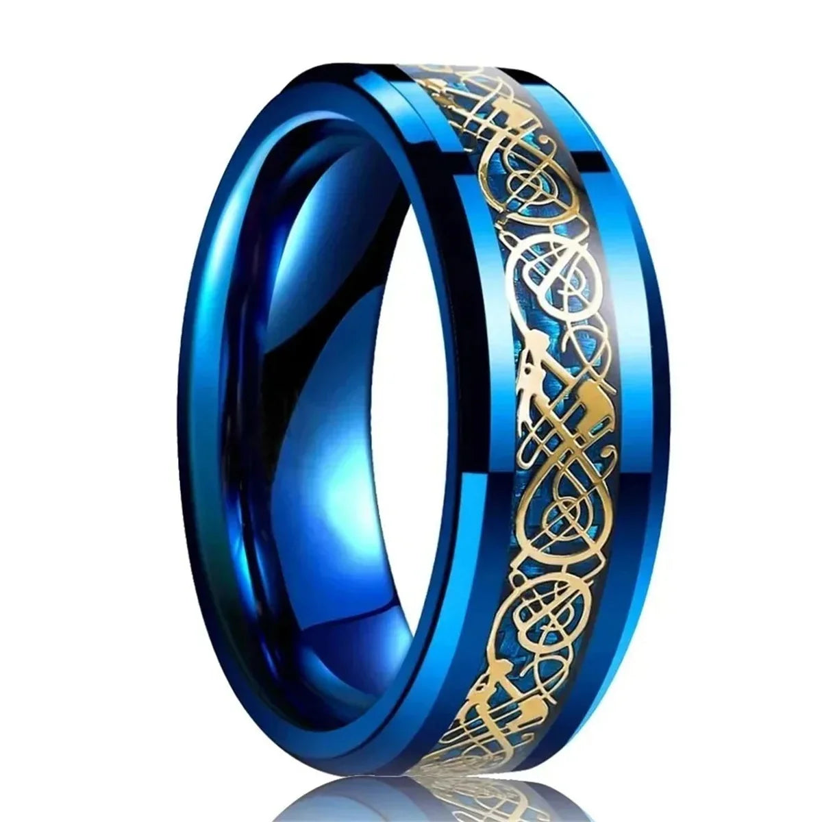Eleganter Edelstahlring mit keltischem Drachen und Carbon Inlay