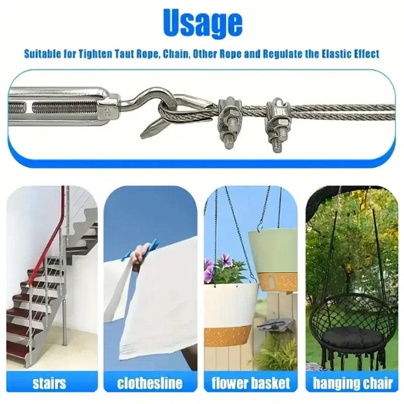 Edelstahl Haken und Öse Spanner Einstellbar Draht Seil Spannung Segel Garten-Yabubest - Home & More