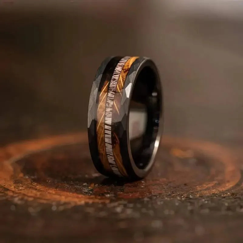 8mm Herren Edelstahl Ring Blau Carbon Faser Meteorit Hochzeit Geschenk