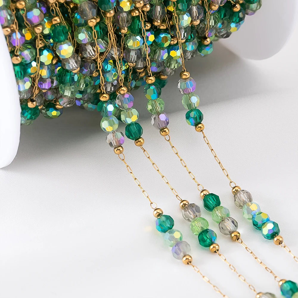 Edelstahl Perlenkette 1 Meter mit Farbverlauf für DIY Schmuck