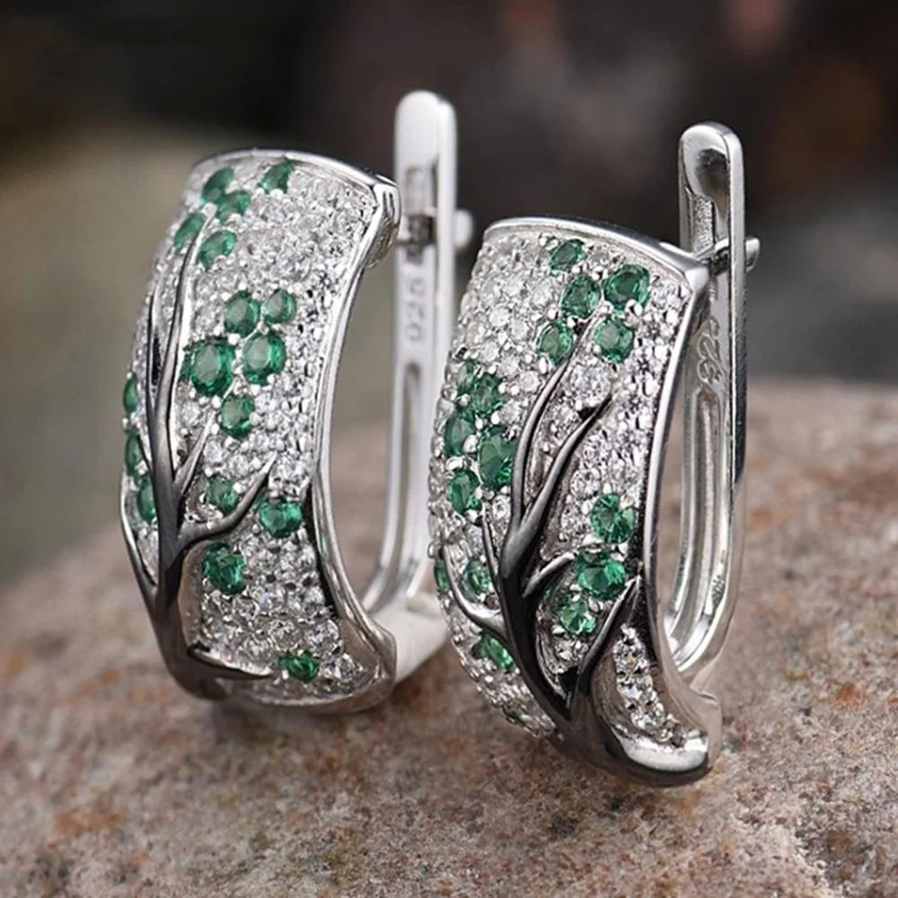 Elegante Blüte Zweig Ohrringe mit Zirkonia für Damen als Geschenk