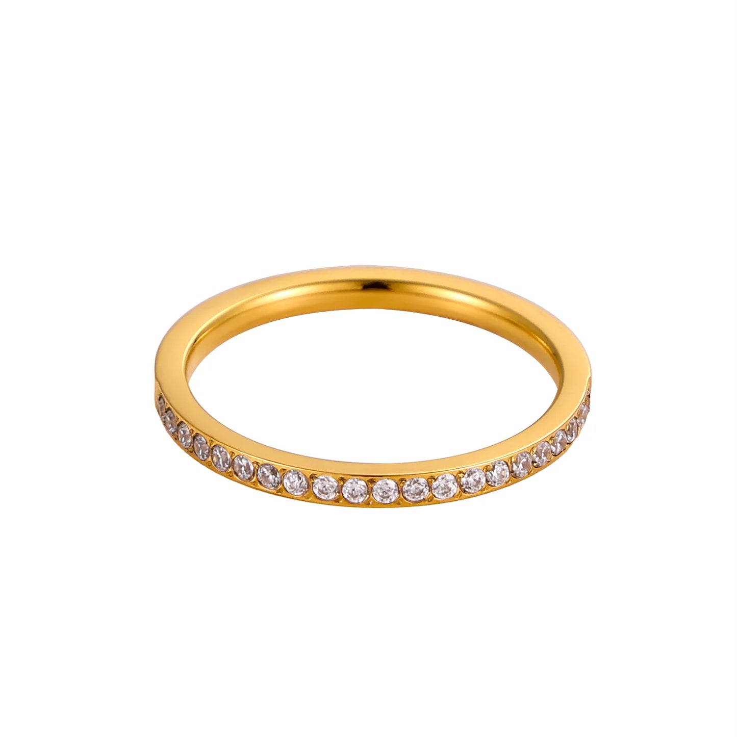 Goldfarbener Edelstahl Ring mit Mini Zirkon Herz Design für Frauen