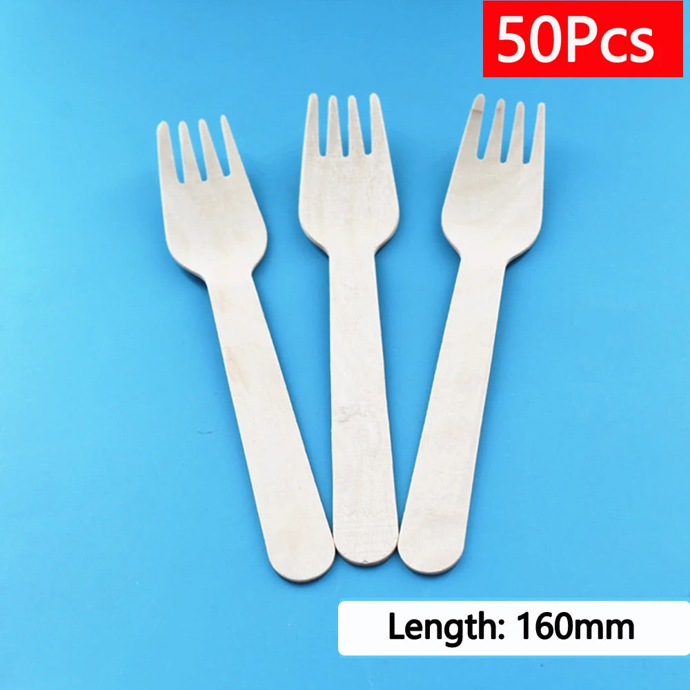 Einweg-Holzbesteck 16 cm 10/150/500 Stück Gabel Löffel Messer Set