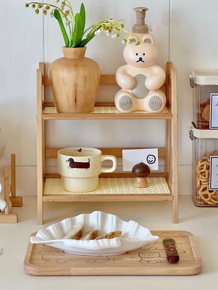 Praktisches 2-lagiges Bambus Aufbewahrungsregal für Küche und Wohnbereich