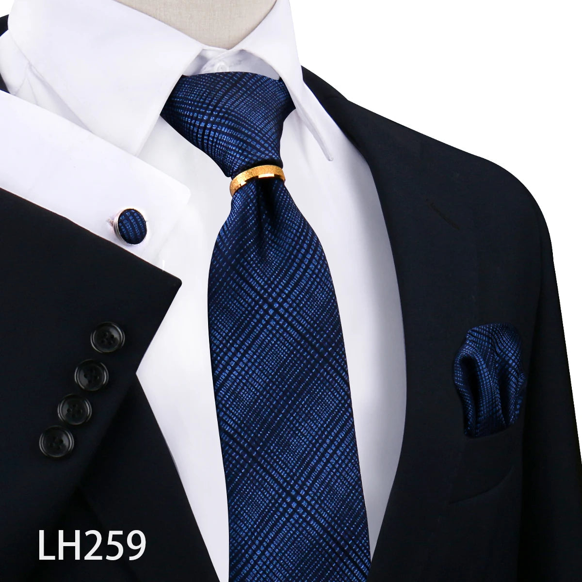 Herren Krawattenset Gold Ring, Manschettenknöpfe, Einstecktuch Festlich