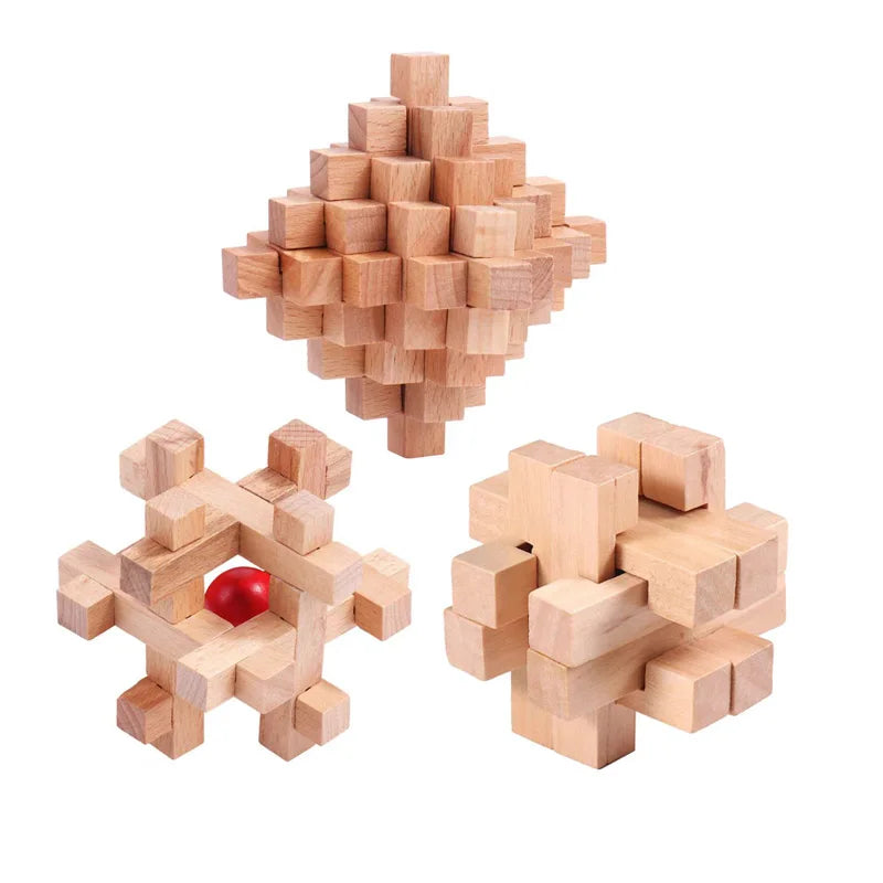 Klassisches 3-teiliges Holzpuzzle für Gehirnjogging