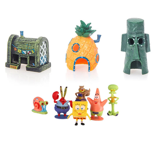 6er Aquarium Deko Set Cartoon Figuren Ananas Haus für Fische Garnelen