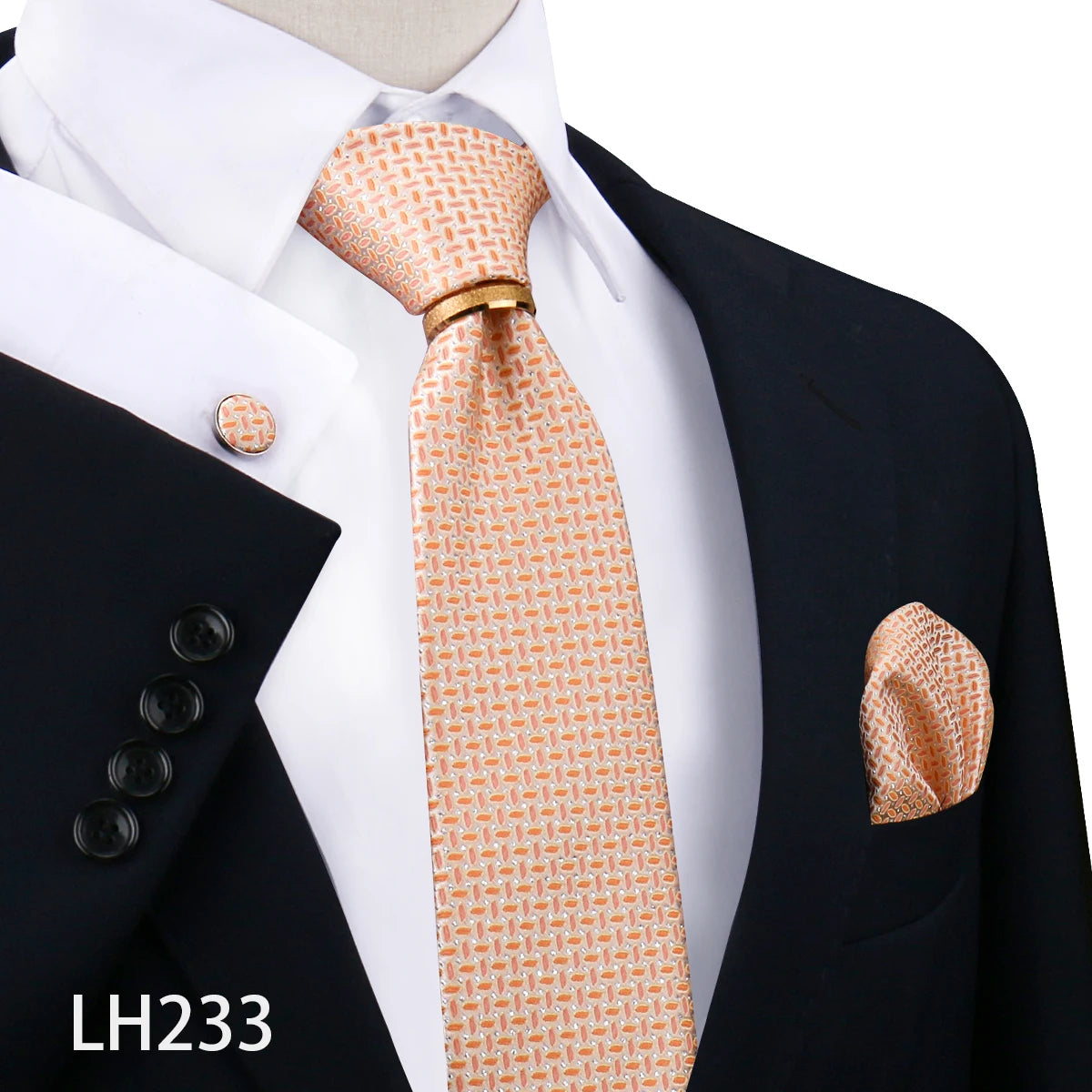 Herren Krawattenset Gold Ring, Manschettenknöpfe, Einstecktuch Festlich