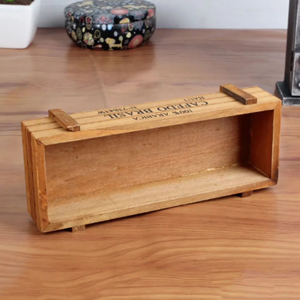 Rechteckiger Vintage Holz Blumentopf für Sukkulenten und Pflanzen