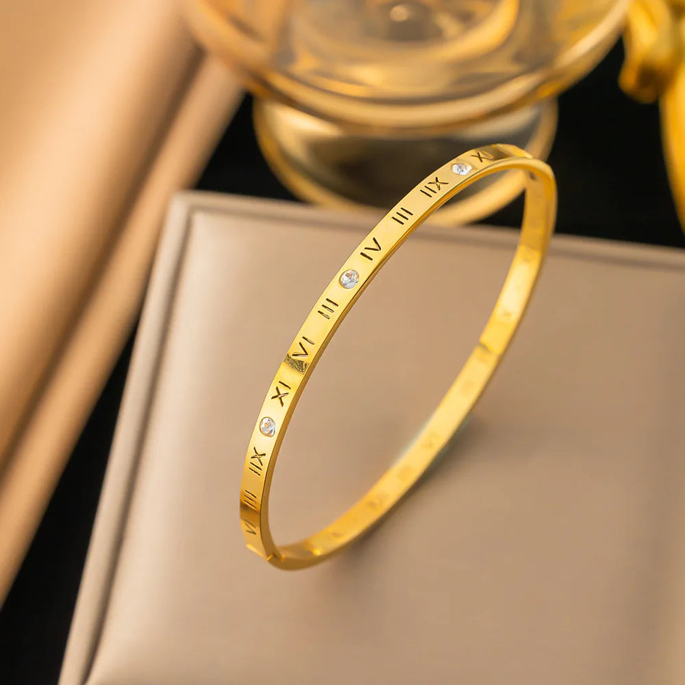 Hypoallergenes Damen Armband Edelstahl mit Zirkon Römische Ziffern