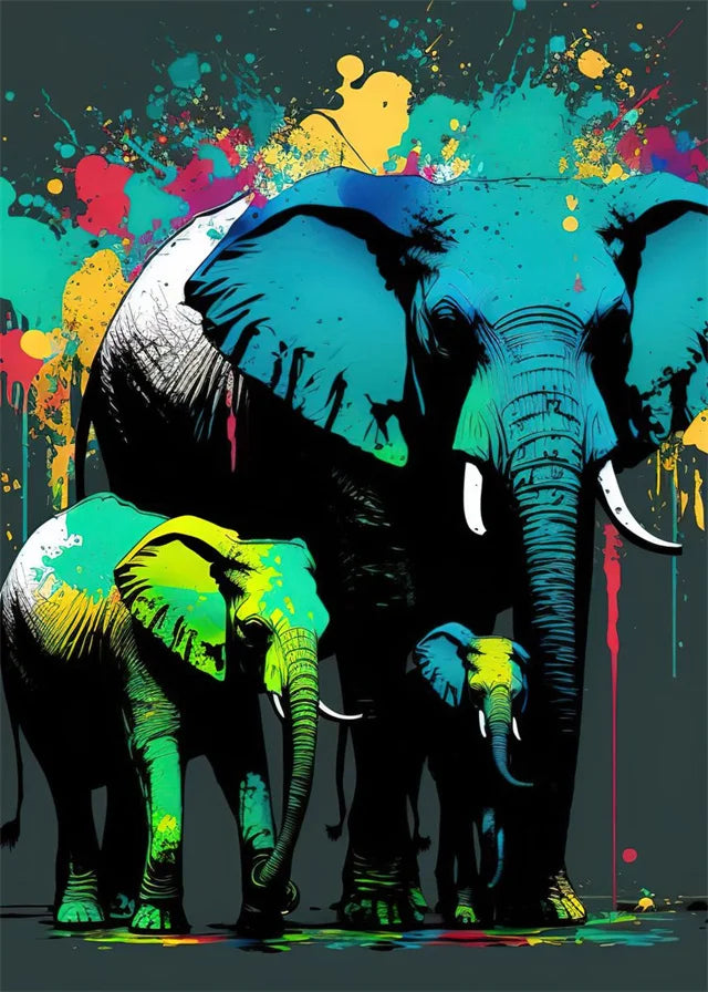 Buntes abstraktes Elefanten Leinwandbild für stilvolle Wanddekoration