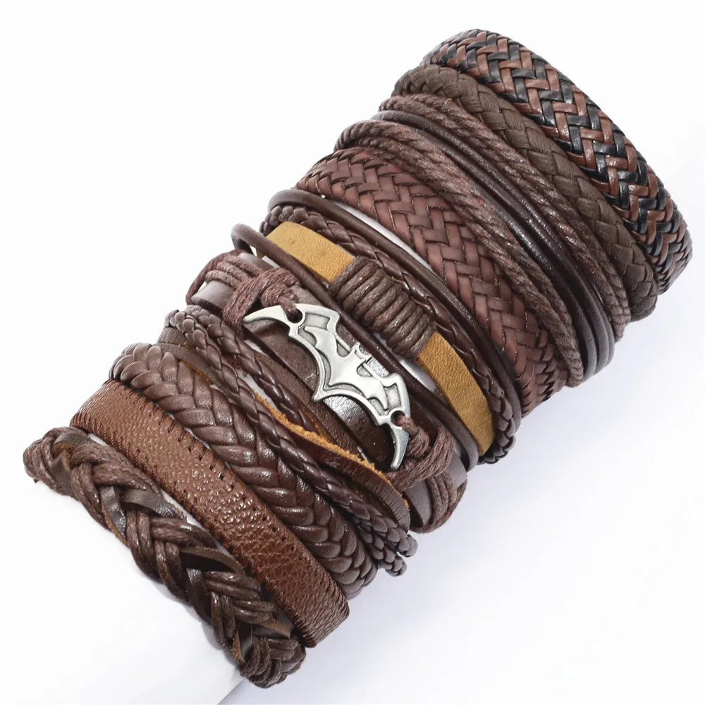 10 Stück Schwarze Lederarmbänder Handgewebt Verstellbar Unisex Schmuck