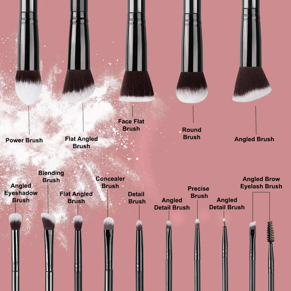 14-teiliges Make-up Pinsel Set aus synthetischem Haar und Holzgriff