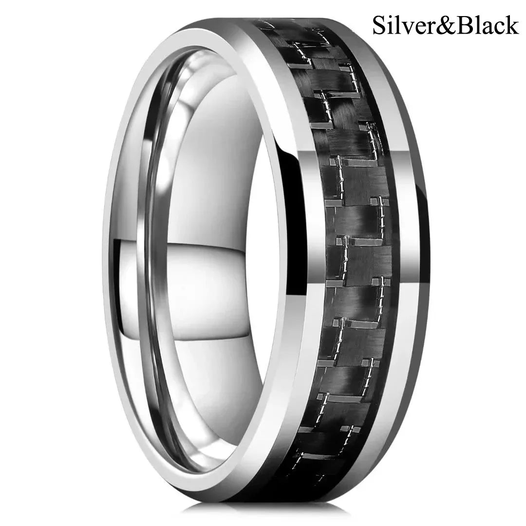 Eleganter Edelstahlring mit keltischem Drachen und Carbon Inlay