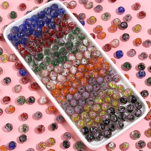 10 Stück 8mm transparente Glasperlen mit Blumen-Design für Schmuck DIY - Yabubest - Home & More