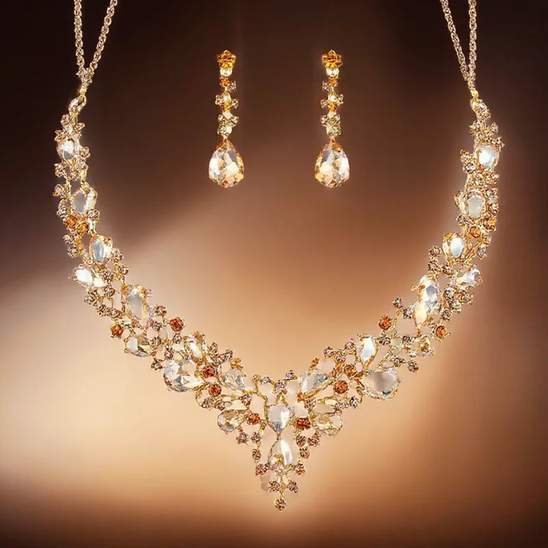 Elegantes Braut Schmuckset mit Kristall Strass Halskette und Ohrringen Tropfenform-Yabubest - Home & More
