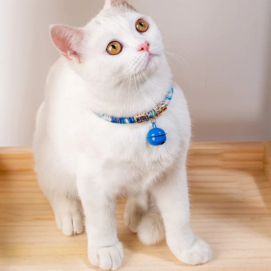 Japanischer Stil Haustierhalsband aus Baumwolle mit Glocke Verstellbar