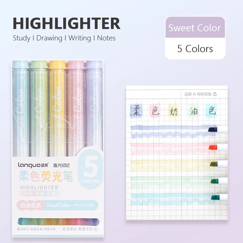 5er Set Funkelnde Glitter Textmarker: Weiche Spitze für Notizen Kunst Studium