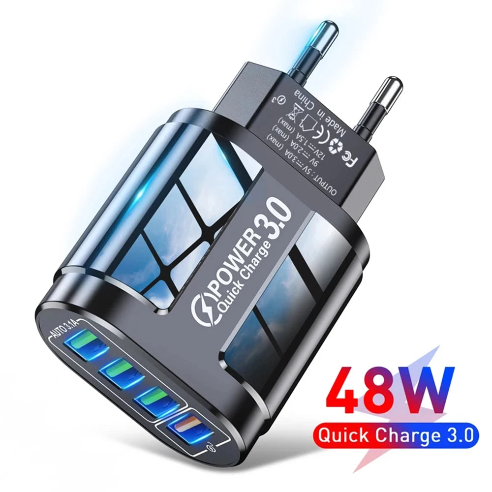 48W QC3.0 Schnellladegerät 4USB EU Standard für Android & iPhone