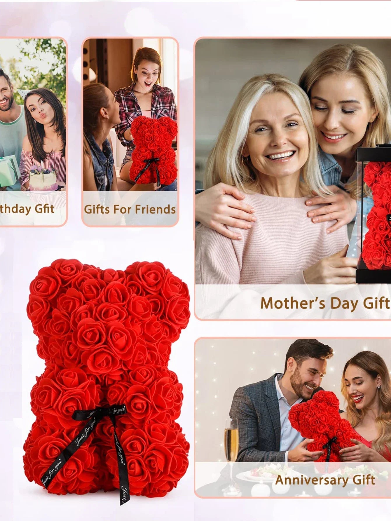 Ewige Rose Teddybär 25m Künstliche Blumen Geschenk und Dekoration-Yabubest - Home & More
