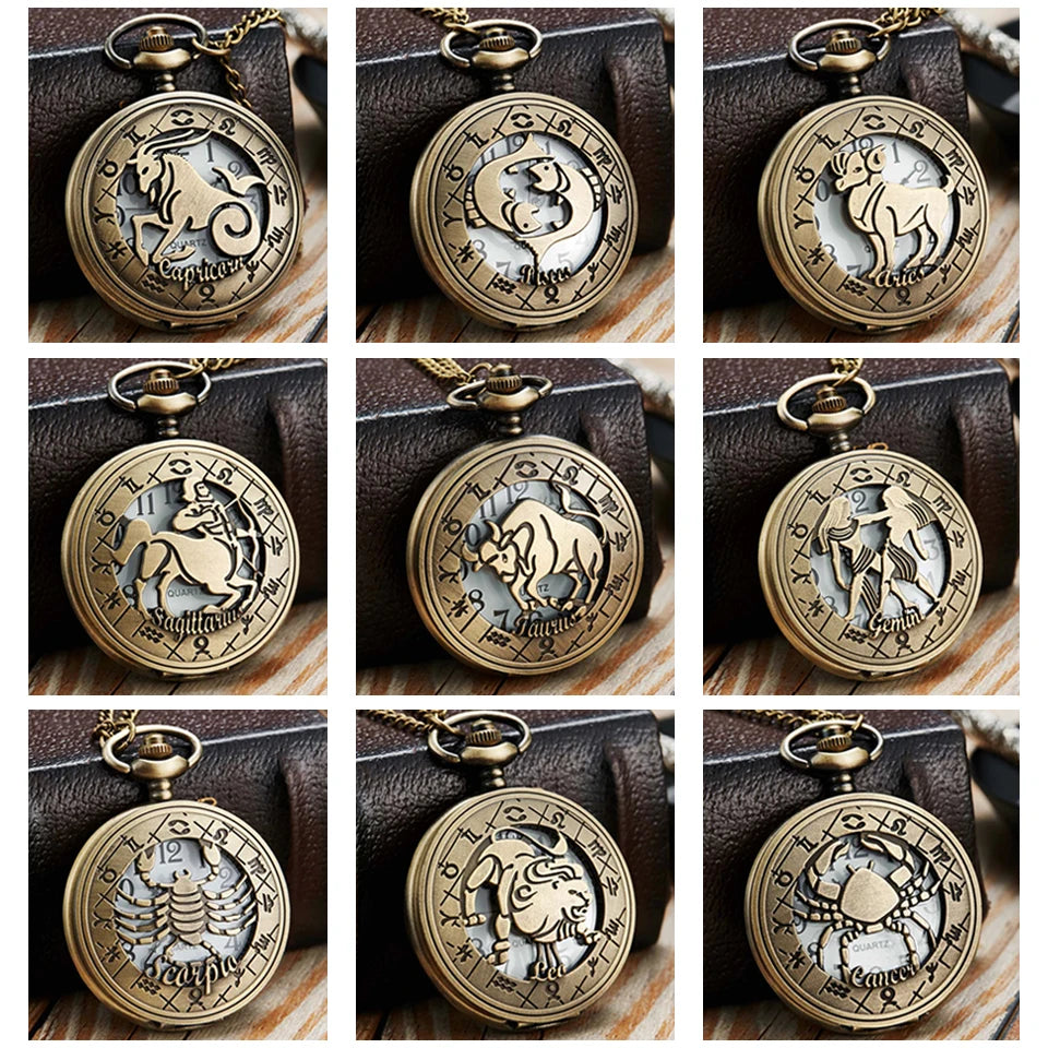 Retro Taschenuhr mit Sternbildern - Elegantes Design - Quarzuhrwerk - Unisex