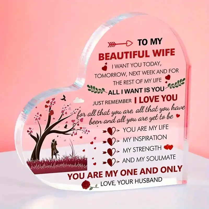 Romantisches Acryl Herz Andenken mit Liebesspruch – Geschenk für Ehefrau