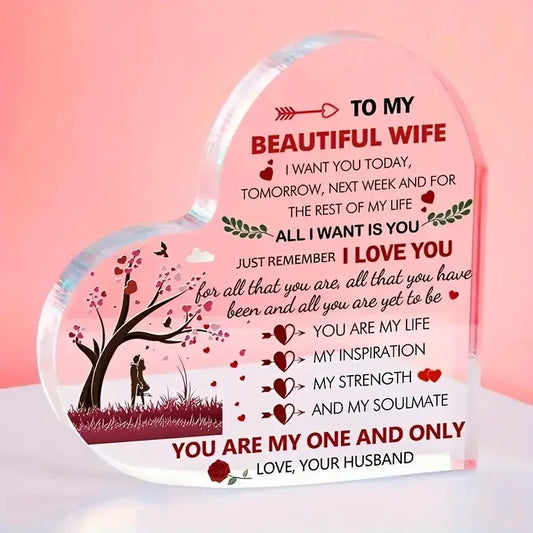 Romantisches Acryl Herz Andenken mit Liebesspruch – Geschenk für Ehefrau