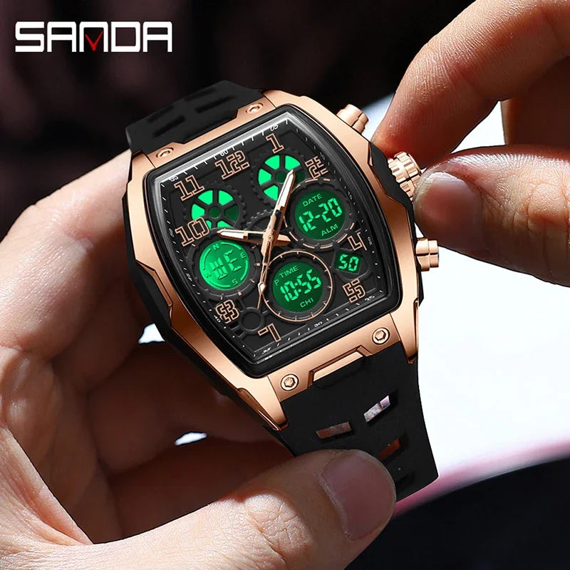 Herren Sportuhr Multifunktional Digital Analog Wasserdicht LED