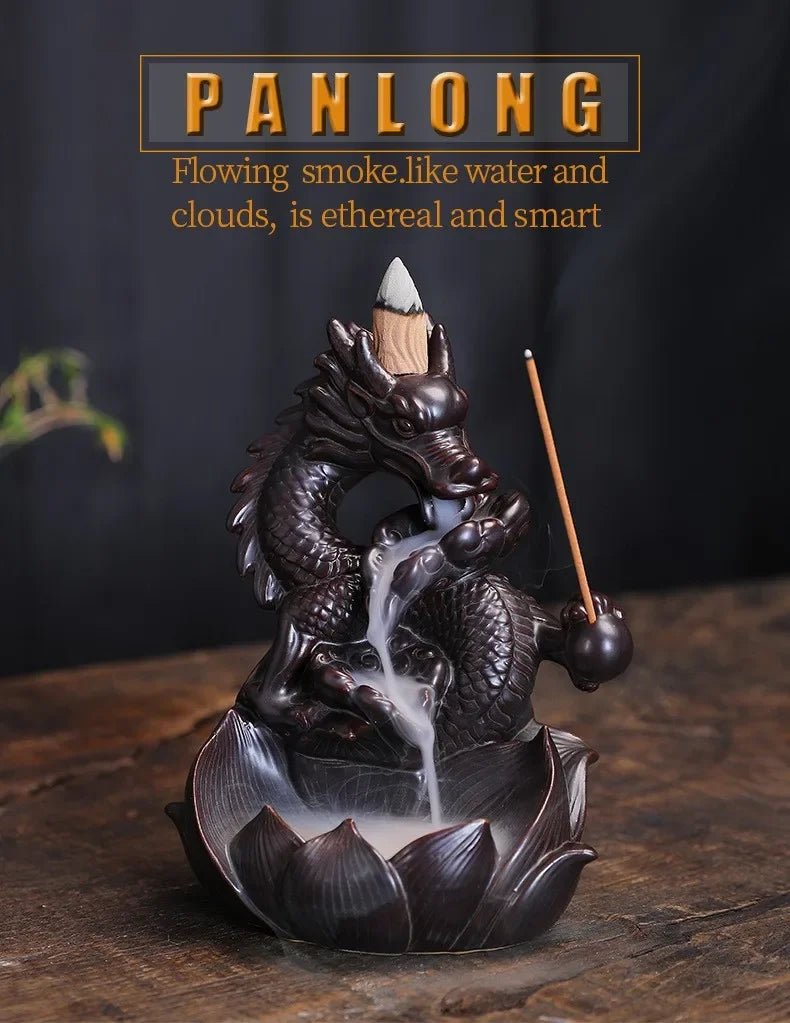 Keramik Rückfluss Weihrauchbrenner mit Drachenmotiv-Yabubestshop