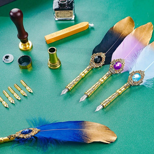 Klassisches Feder Schreibset mit Tinte und Siegellack Dichtung