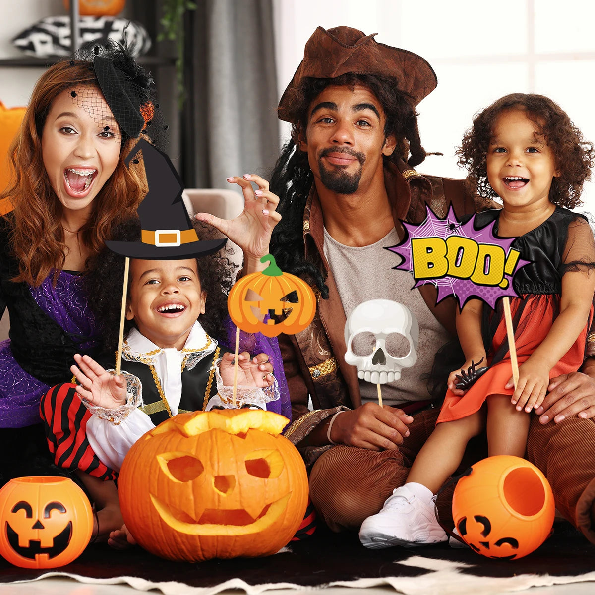 20 Stück Halloween Foto Kabine Requisiten mit Schädel und Kürbis Motiven