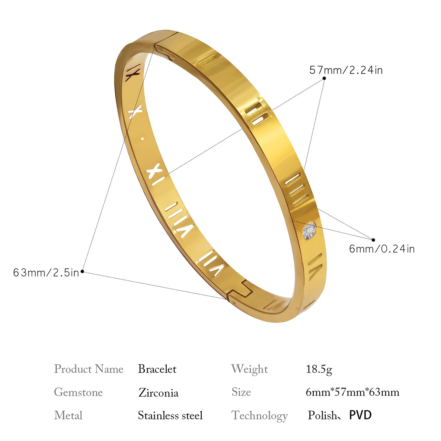 Hypoallergenes Damen Armband Edelstahl mit Zirkon Römische Ziffern