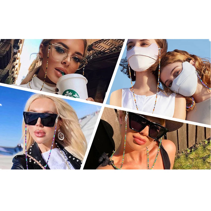 2-teiliges Set bunte Perlen Brillenketten mit weichem Brillentuch