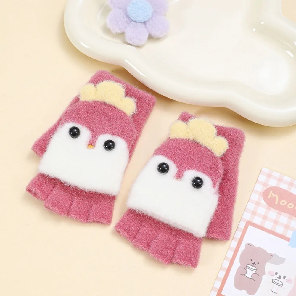 Warme Halbfinger Strickhandschuhe für Kinder mit Plüschfutter