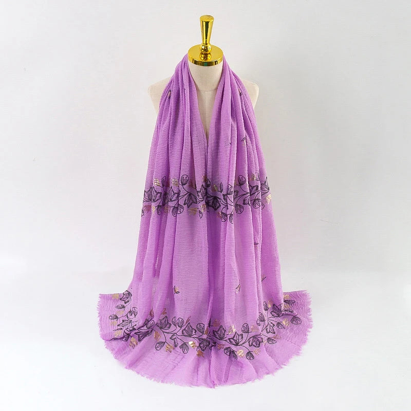 Damen Baumwoll-Leinen Schal Gold Bedruckt Quadratisch Kleine Blumenmuster